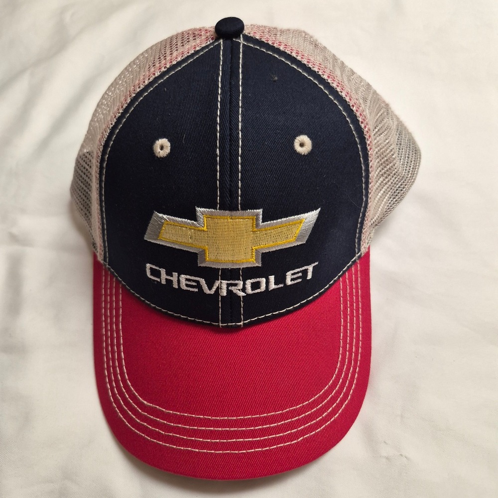 Chevrolet H3 Headwear Navy Blue Red Mesh Snapback Trucker Hat GM Licensed Chevy